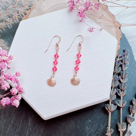 Cute Seashell Charm Earrings with Mini Crystals | Handmade in BC - Picture 5 of 6